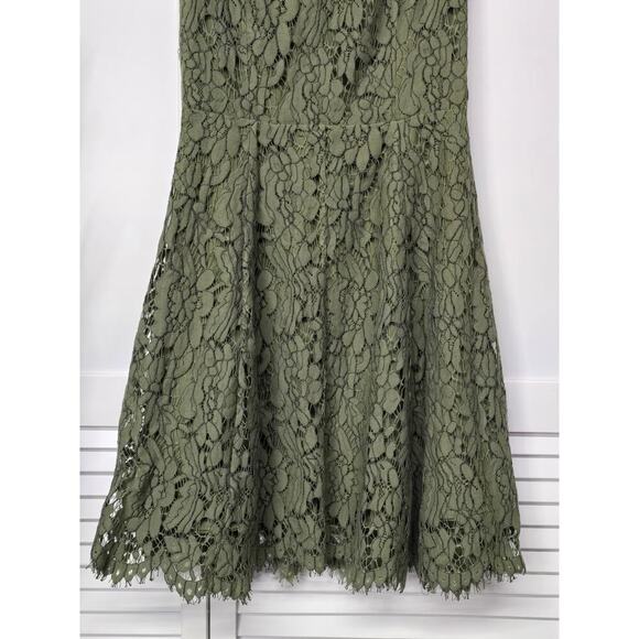 Keepsake the Label Dress Womens Medium Green Porcelain Lace Mock Neck Mini - Picture 3 of 12